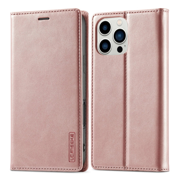 For iPhone 16 Pro LC.IMEEKE Strong Magnetism Microfiber Leather Phone Case(Rose Gold)