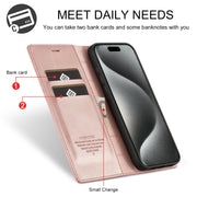 For iPhone 16 Pro LC.IMEEKE Strong Magnetism Microfiber Leather Phone Case(Rose Gold)