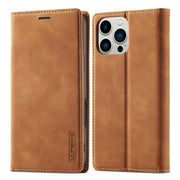 For iPhone 16 Pro LC.IMEEKE Strong Magnetism Microfiber Leather Phone Case(Brown)