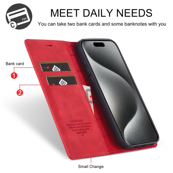 For iPhone 16 Pro Max LC.IMEEKE Strong Magnetism Microfiber Leather Phone Case(Red)