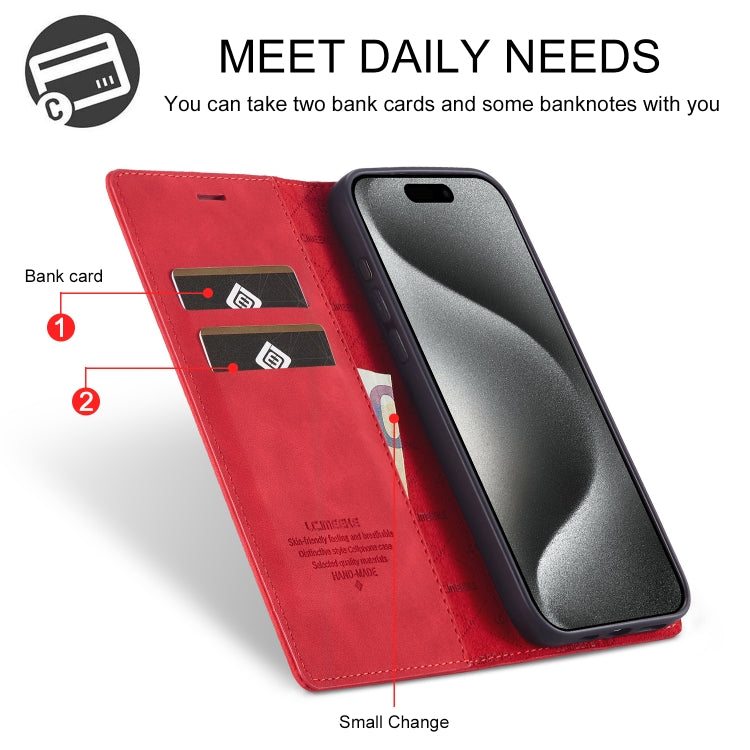 For iPhone 16 Pro Max LC.IMEEKE Strong Magnetism Microfiber Leather Phone Case(Red)