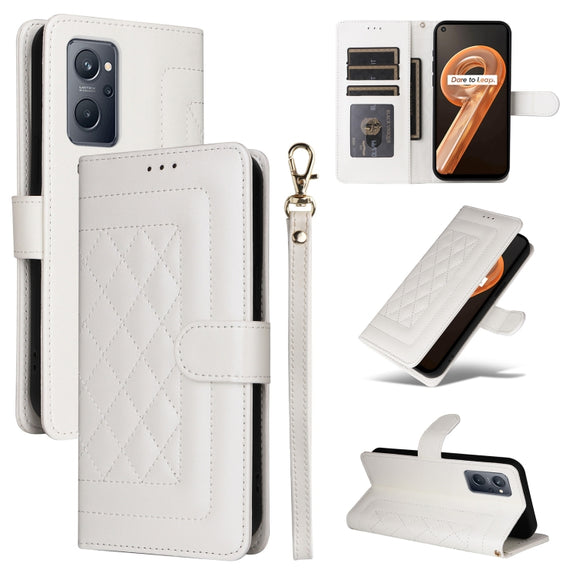For Realme 9i / OPPO A36 / A96 Diamond Lattice Leather Flip Phone Case(White)