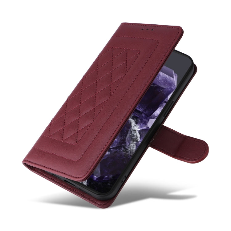 For Google Pixel 9 Pro Diamond Lattice Leather Flip Phone Case(Wine Red) - Google Cases by PMC TechLife | Online Shopping South Africa | PMC TechLife | Buy Now Pay Later Mobicred