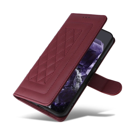 For Google Pixel 9 Pro Diamond Lattice Leather Flip Phone Case(Wine Red)