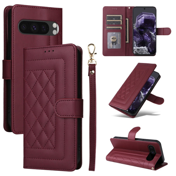 For Google Pixel 9 Pro Diamond Lattice Leather Flip Phone Case(Wine Red)