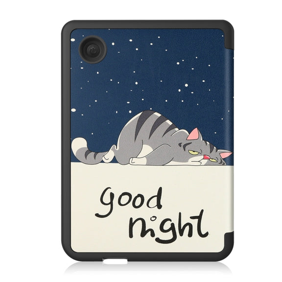 For KOBO Clara Colour 2024 / BW Painted Voltage Caster TPU Leather Smart Tablet Case(Lazy Cat)