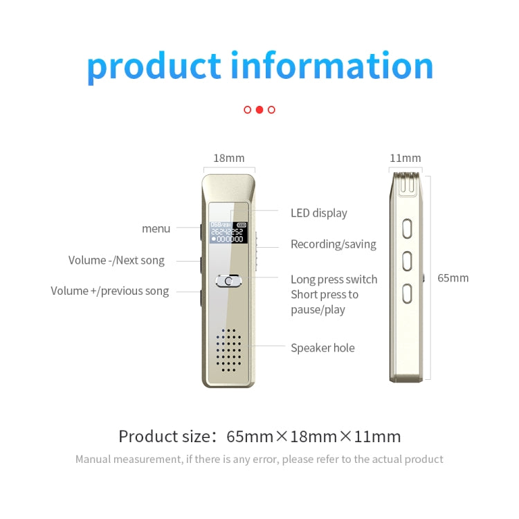 JNN Q7 Mini Portable Voice Recorder with OLED Screen, Memory:8GB(Gold) - free shipping - PMC TechLife - Order now!