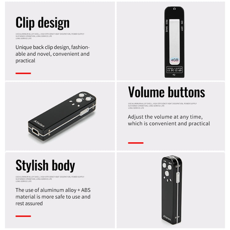 JNN J1 Mini Smart HD Noise Cancelling Voice Recorder, Memory:4GB(Black)