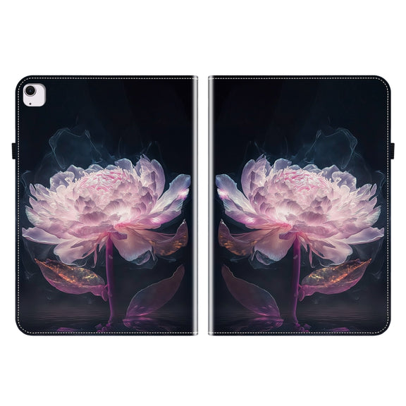 For iPad Air 13 2024 Crystal Texture Painted Leather Smart Tablet Case(Purple Peony)