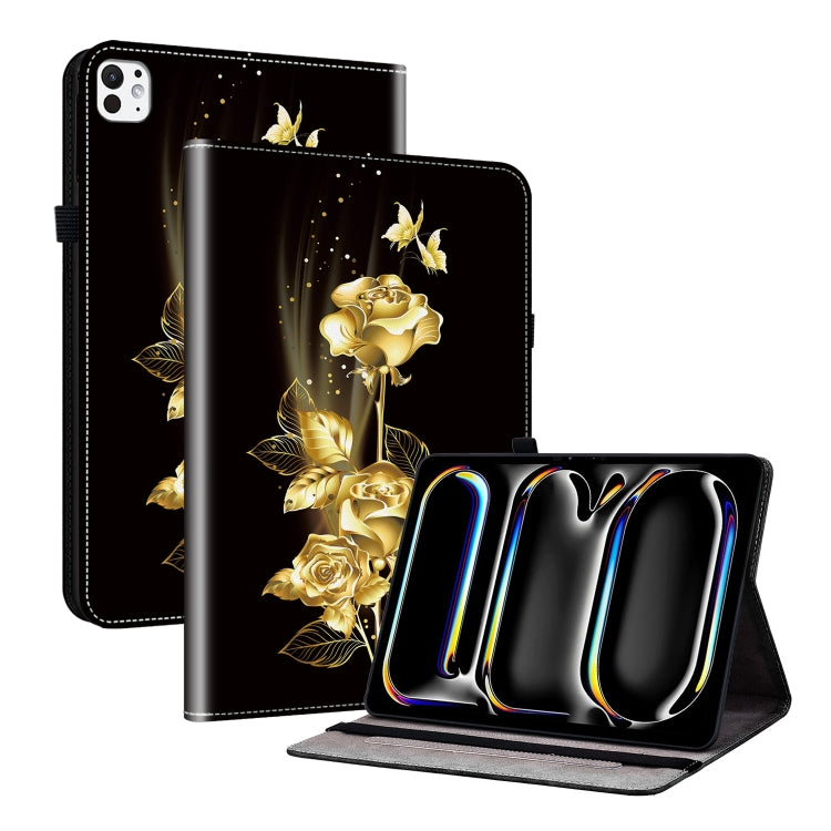 For iPad Pro 11 2024 Crystal Texture Painted Leather Smart Tablet Case(Gold Butterfly Rose) - iPad Pro 11 2024 Cases by PMC TechLife | Online Shopping South Africa | PMC TechLife | Buy Now Pay Later Mobicred