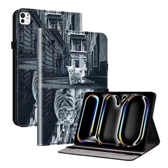 For iPad Pro 11 2024 Crystal Texture Painted Leather Smart Tablet Case(Cat Reflection Tiger)
