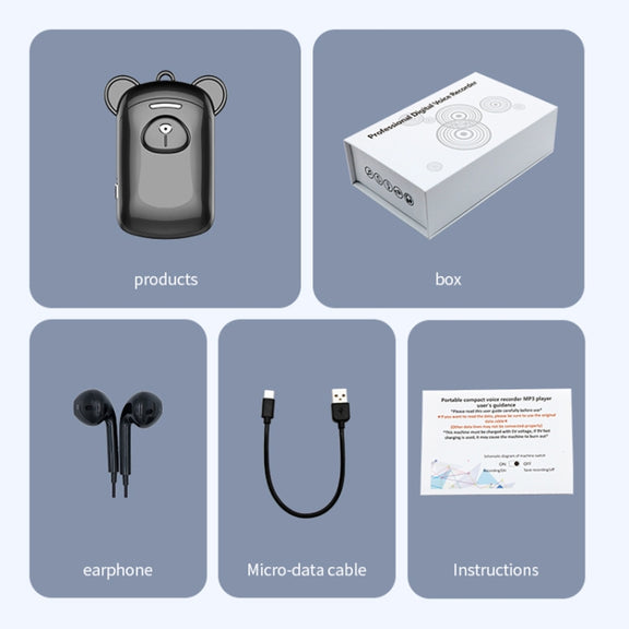 JNN Q6 Bear Smart Noise Cancelling Voice Recorder, Memory:32GB(Black)
