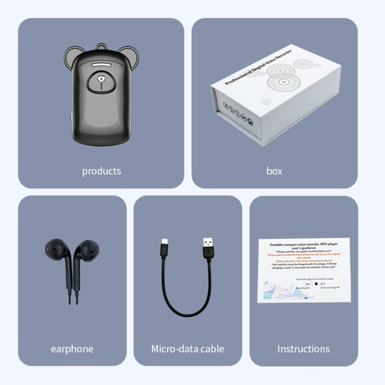 JNN Q6 Bear Smart Noise Cancelling Voice Recorder, Memory:32GB(Black)
