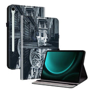For Samsung Galaxy Tab S9 / S9 FE Crystal Texture Painted Leather Tablet Case(Cat Reflection Tiger)