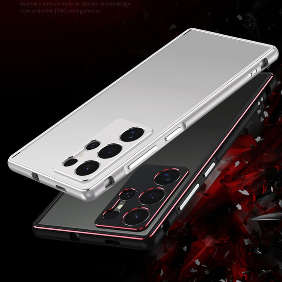 For Samsung Galaxy S24 Ultra 5G Aurora Series Lens Protector + Metal Frame Phone Case(Black Red)