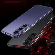 For Samsung Galaxy S24 5G Aurora Series Lens Protector + Metal Frame Phone Case(Black Blue)