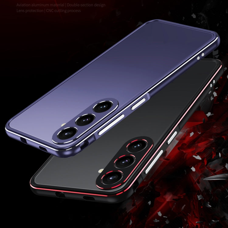 For Samsung Galaxy S24 5G Aurora Series Lens Protector + Metal Frame Phone Case(Black Blue)