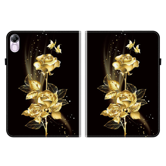 For Honor Pad X8 Pro / X9 2023 Crystal Texture Painted Leather Tablet Case(Gold Butterfly Rose)