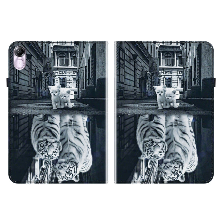 For Honor Pad X8 Pro / X9 2023 Crystal Texture Painted Leather Tablet Case(Cat Reflection Tiger)