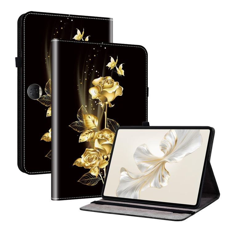 For Honor Pad 9 12.1 Crystal Texture Painted Leather Tablet Case(Gold Butterfly Rose) - Honor by PMC TechLife | Online Shopping South Africa | PMC TechLife | Buy Now Pay Later Mobicred