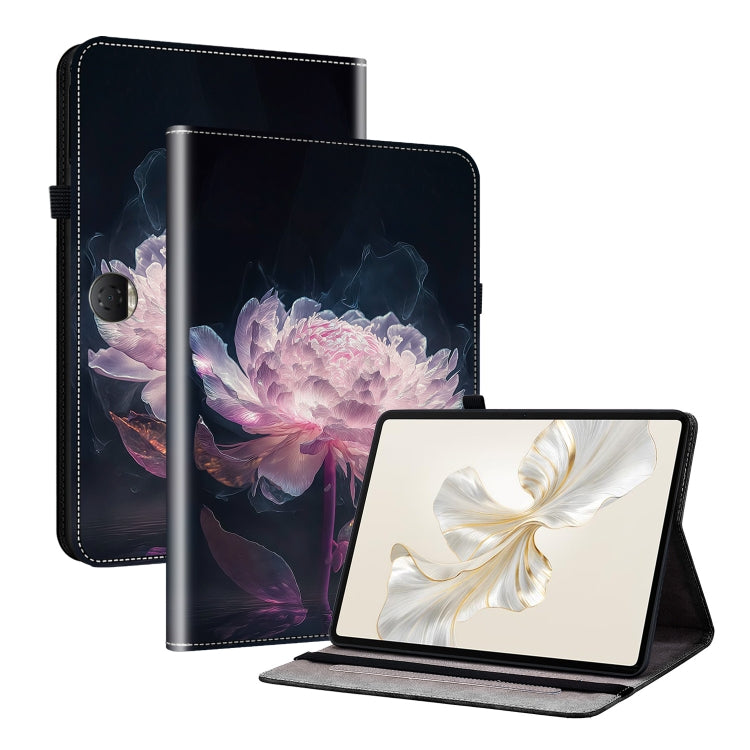 For Honor Pad 9 12.1 Crystal Texture Painted Leather Tablet Case(Purple Peony) - Honor by PMC TechLife | Online Shopping South Africa | PMC TechLife | Buy Now Pay Later Mobicred