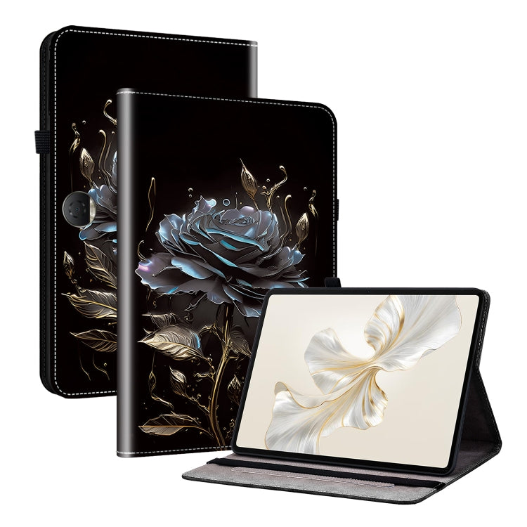 For Honor Pad 9 12.1 Crystal Texture Painted Leather Tablet Case(Black Rose) - Honor by PMC TechLife | Online Shopping South Africa | PMC TechLife | Buy Now Pay Later Mobicred