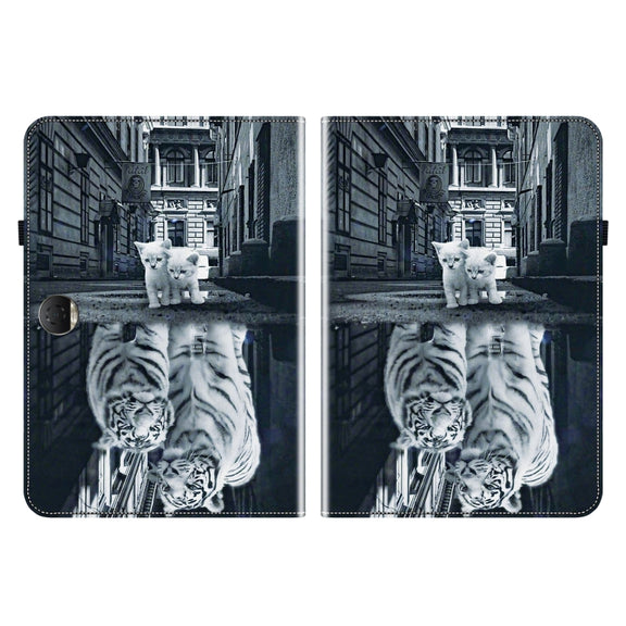 For Honor Pad 9 12.1 Crystal Texture Painted Leather Tablet Case(Cat Reflection Tiger)