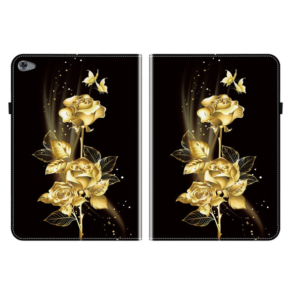 For Huawei MediaPad M5 Lite 10 / C5 10.1 Crystal Texture Painted Leather Smart Tablet Case(Gold Butterfly Rose)