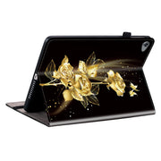 For Huawei MediaPad M5 Lite 10 / C5 10.1 Crystal Texture Painted Leather Smart Tablet Case(Gold Butterfly Rose)