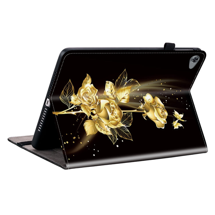 For Huawei MediaPad M5 Lite 10 / C5 10.1 Crystal Texture Painted Leather Smart Tablet Case(Gold Butterfly Rose)
