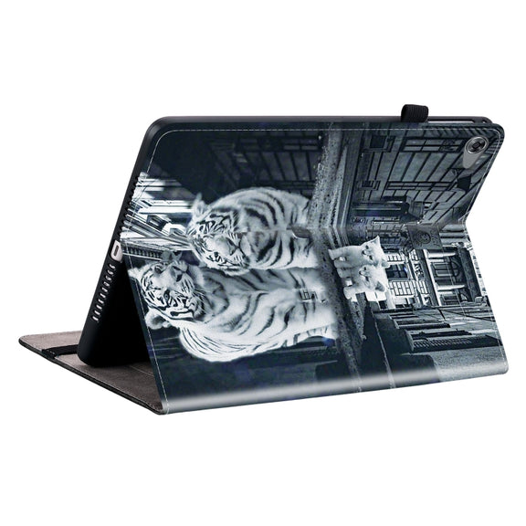 For Huawei MediaPad M5 Lite 10 / C5 10.1 Crystal Texture Painted Leather Smart Tablet Case(Cat Reflection Tiger)