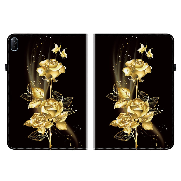 For Huawei MatePad SE 11 2024 Crystal Texture Painted Leather Smart Tablet Case(Gold Butterfly Rose)