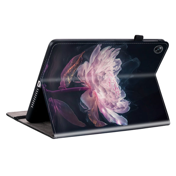 For OPPO Pad Air Crystal Texture Painted Leather Tablet Case(Purple Peony)