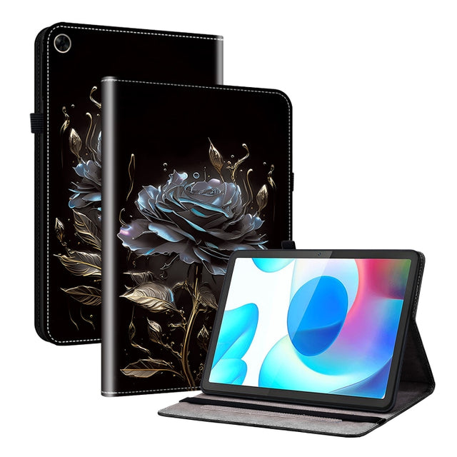 For Realme Pad 10.4 Crystal Texture Painted Leather Tablet Case(Black Rose)