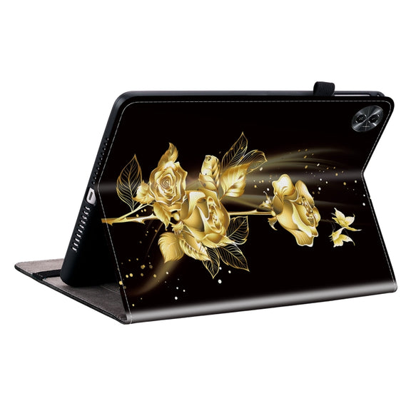 For Realme Pad 2 11.5 Crystal Texture Painted Leather Tablet Case(Gold Butterfly Rose)
