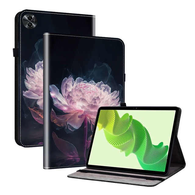 For Realme Pad 2 11.5 Crystal Texture Painted Leather Tablet Case(Purple Peony)