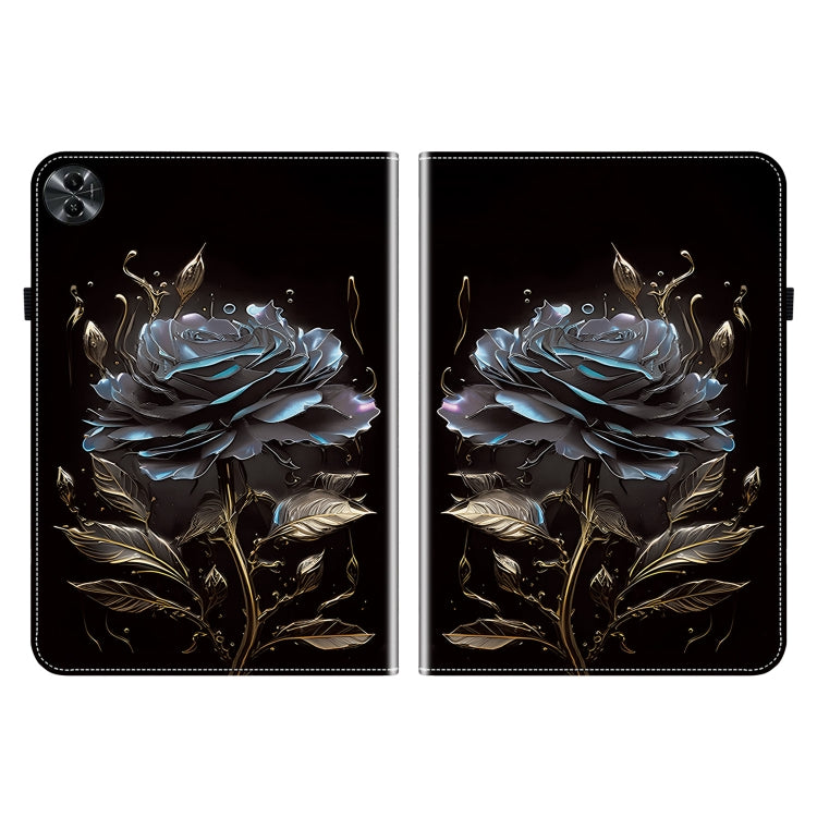 For Realme Pad 2 11.5 Crystal Texture Painted Leather Tablet Case(Black Rose) - Realme by PMC TechLife | Online Shopping South Africa | PMC TechLife | Buy Now Pay Later Mobicred