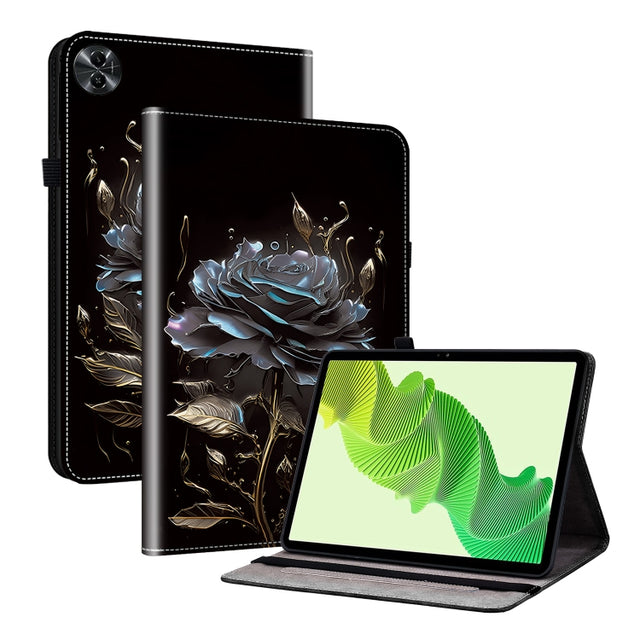 For Realme Pad 2 11.5 Crystal Texture Painted Leather Tablet Case(Black Rose)