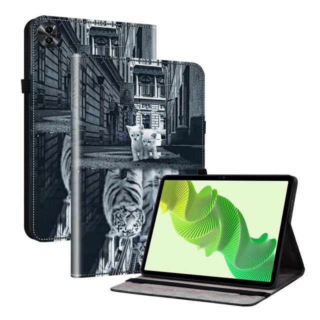 For Realme Pad 2 11.5 Crystal Texture Painted Leather Tablet Case(Cat Reflection Tiger)