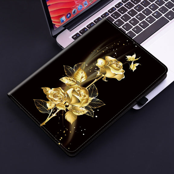 For Realme Pad X Crystal Texture Painted Leather Tablet Case(Gold Butterfly Rose)