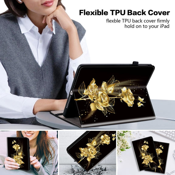 For Realme Pad X Crystal Texture Painted Leather Tablet Case(Gold Butterfly Rose)