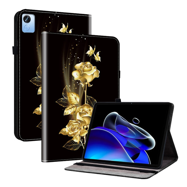 For Realme Pad X Crystal Texture Painted Leather Tablet Case(Gold Butterfly Rose)