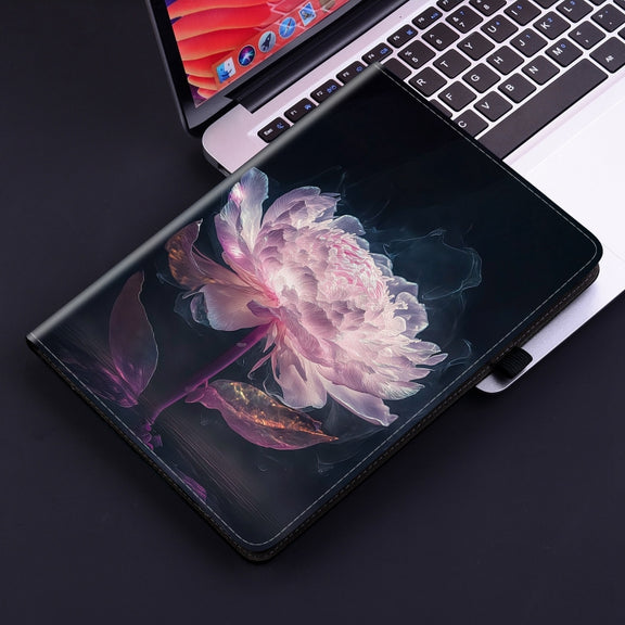 For Realme Pad X Crystal Texture Painted Leather Tablet Case(Purple Peony)