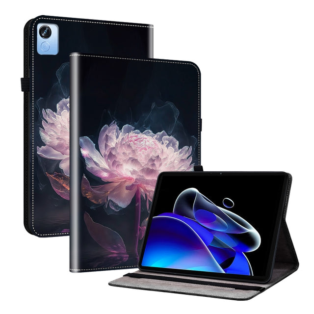 For Realme Pad X Crystal Texture Painted Leather Tablet Case(Purple Peony)