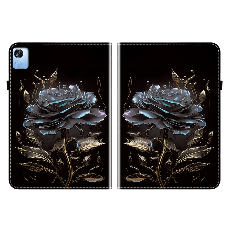 For Realme Pad X Crystal Texture Painted Leather Tablet Case(Black Rose) - Realme by PMC TechLife | Online Shopping South Africa | PMC TechLife | Buy Now Pay Later Mobicred
