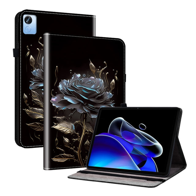 For Realme Pad X Crystal Texture Painted Leather Tablet Case(Black Rose)
