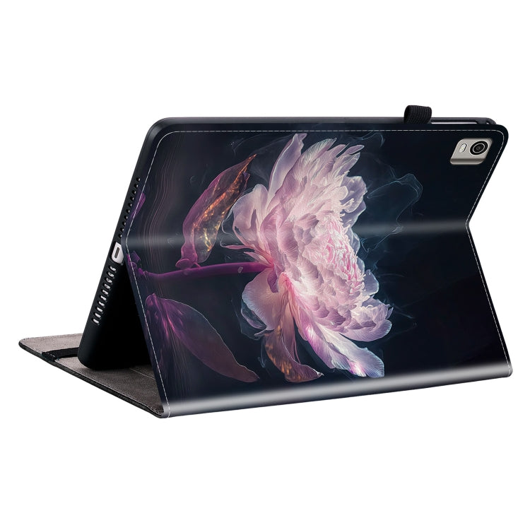 For Nokia T21 Crystal Texture Painted Leather Tablet Case(Purple Peony)