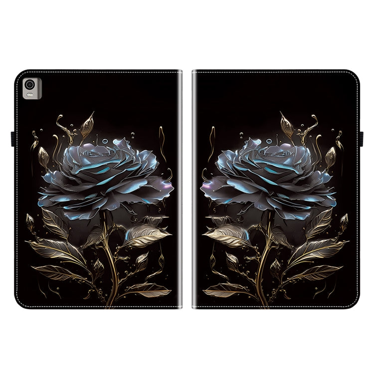 For Nokia T21 Crystal Texture Painted Leather Tablet Case(Black Rose) - Nokia by PMC TechLife | Online Shopping South Africa | PMC TechLife | Buy Now Pay Later Mobicred