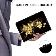 For Nokia T20 10.4 2021 Crystal Texture Painted Leather Tablet Case(Gold Butterfly Rose)