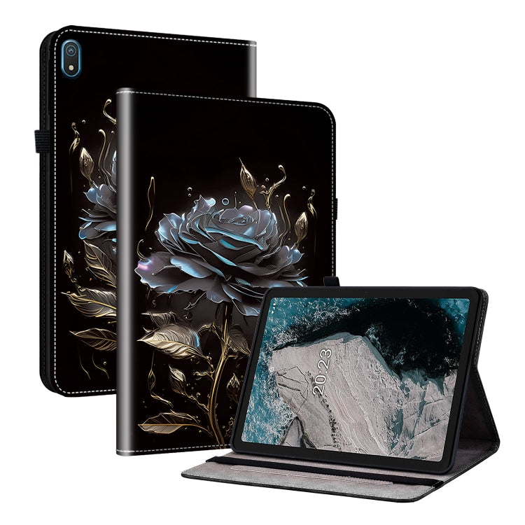 For Nokia T20 10.4 2021 Crystal Texture Painted Leather Tablet Case(Black Rose) - Nokia by PMC TechLife | Online Shopping South Africa | PMC TechLife | Buy Now Pay Later Mobicred